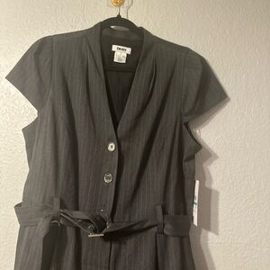 DKNY Charcoal Pinstripe Belted  jumpsuit